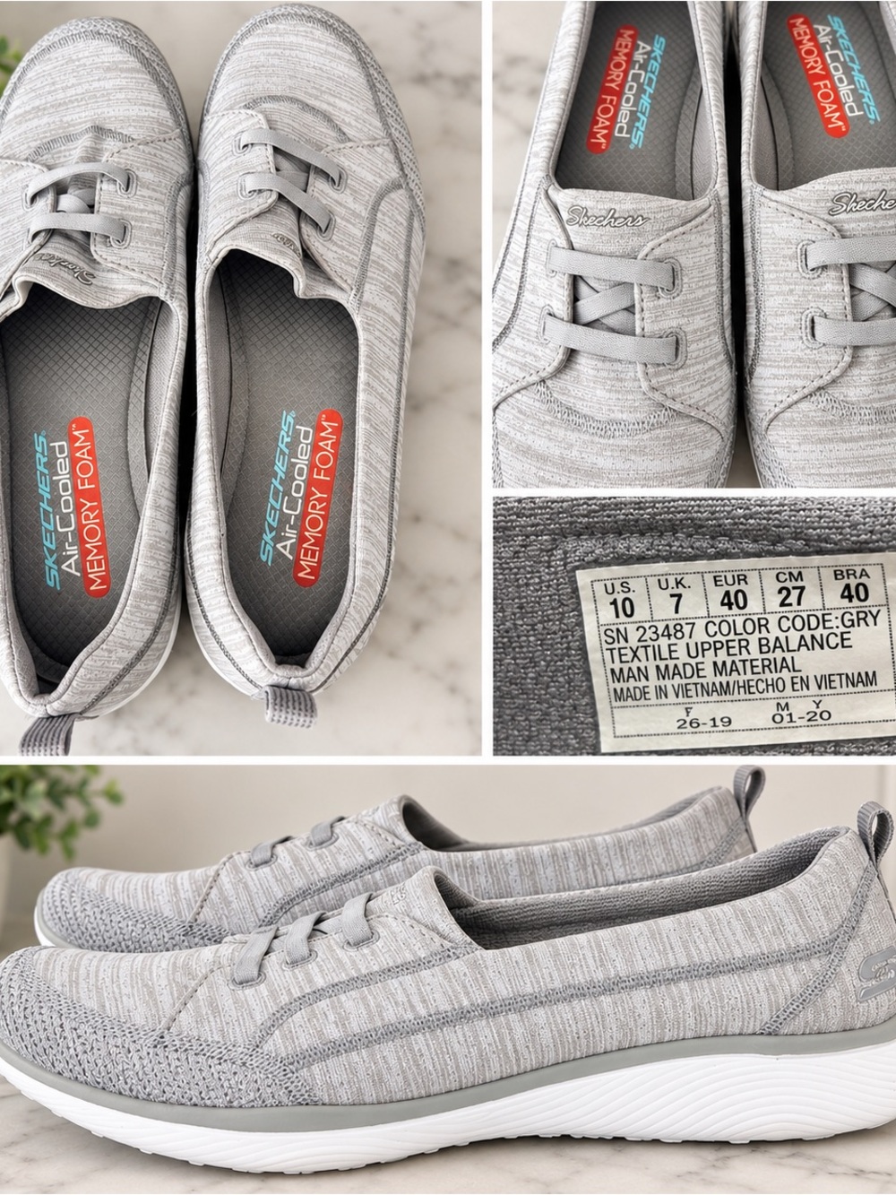 Skechers Gray Slip-On Knit Memory Foam Sneakers